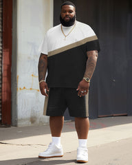 Street Casual Khaki Stripe Colorblock Print Large Men's Suit