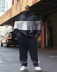 Men's Plus Size Simple Color Matching Hoodie Set of Two