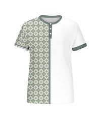 Men's Plus Size Daily Casual Green Stitching Diamond Print Henry Collar Button Short Sleeve T-Shirt