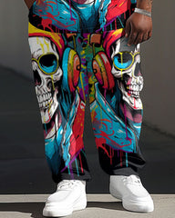 Men's Plus Size Street Fashion Graffiti Skull Print T-Shirt Trousers Suit