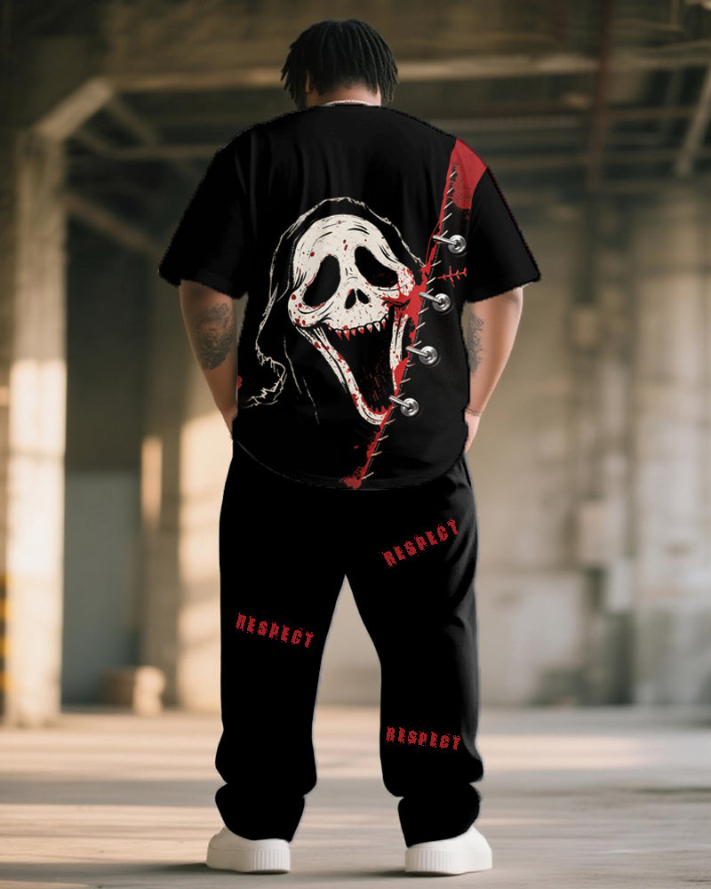 Big & Tall Men's RESPECT MY GRIND Skull Graffiti Print T-Shirt Trousers Suit