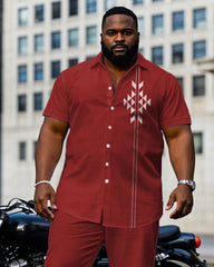 Men's Plus Size Red Simple Daily Casual Short Sleeve Shirt Trousers Suit