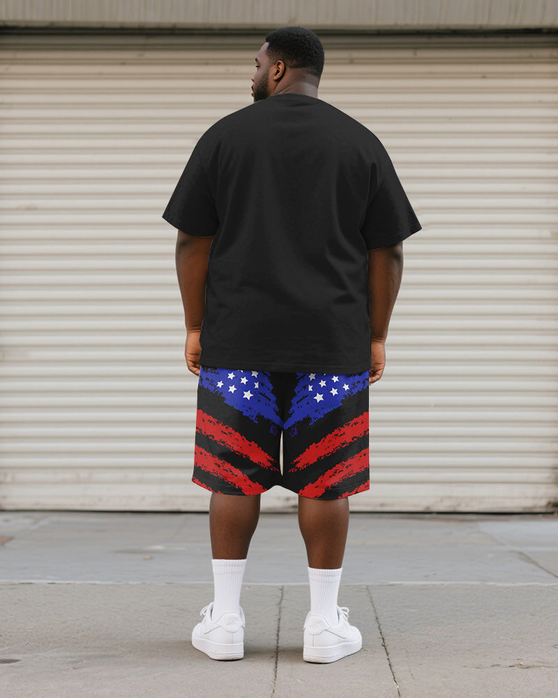 Men's Plus Size Independence Day American Flag Print Round Neck Short Sleeve T-Shirt Shorts Suit