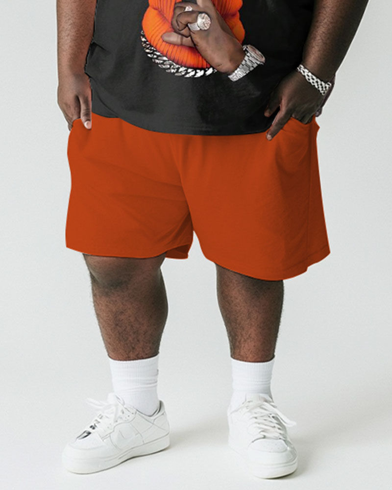 Men's Plus Size Street Hip Hop Orange Headgear Alphabet Print Short Sleeve T-Shirt Shorts Suit