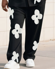 Big Boy Daily Casual Black Simple Print Short Sleeve Shirt Trousers Suit