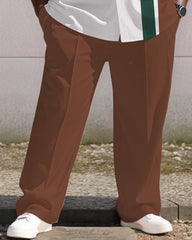 Men's Plus Size Green Brown White Colorblock Vertical Stripe Print Long Sleeve Shirt Trousers Suit