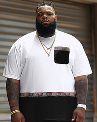 Men's Plus Size Simple Casual Stitching Ethnic Printing Pocket T-shirt Shorts Suit
