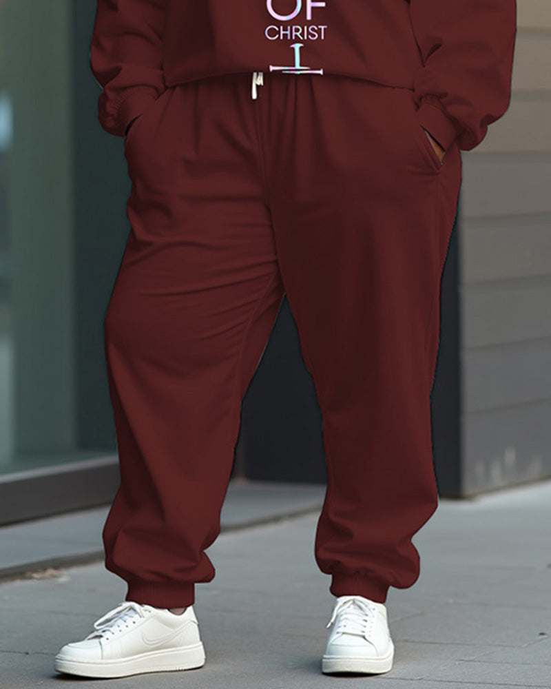 Women's Plus Size Letter Printing Long Sleeve Sweatshirt and Solid Color Casual Pants Set