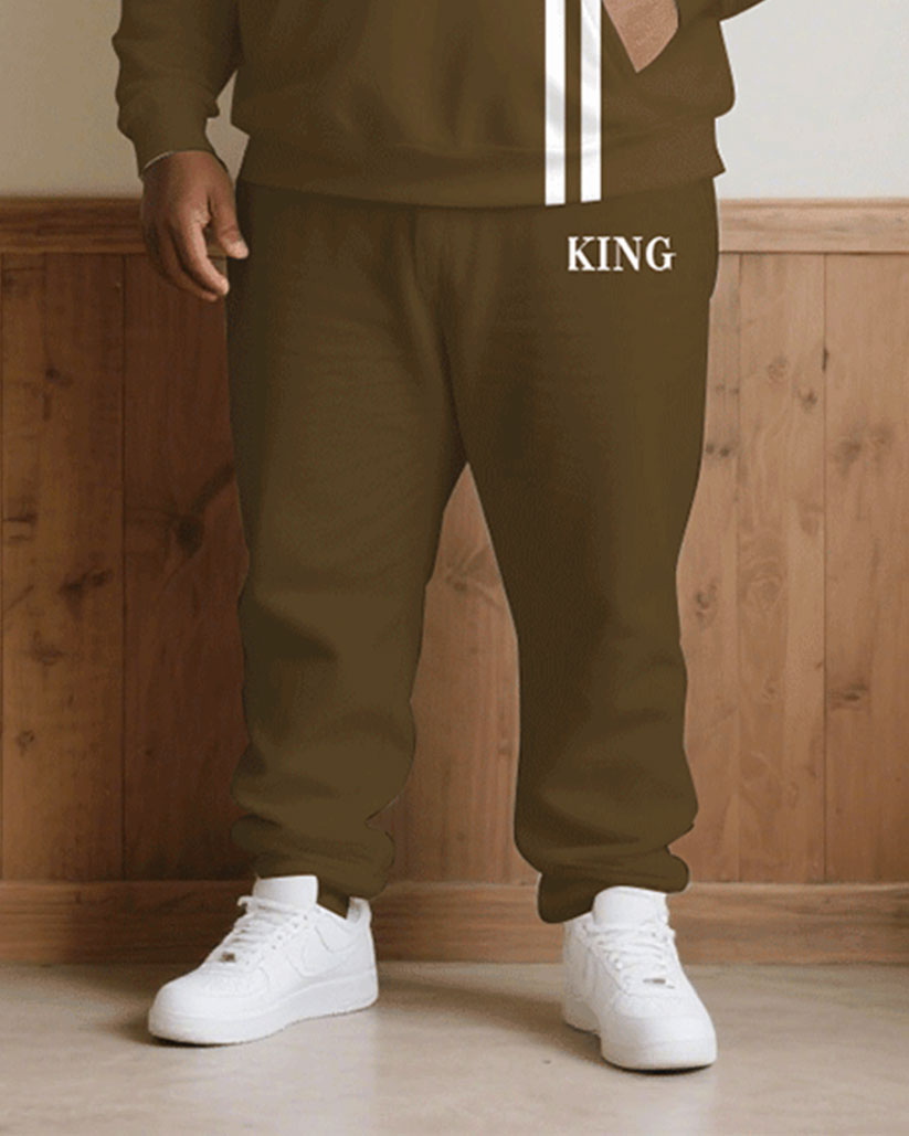 Big & Tall Men Fall/Winter Joker Casual Khaki & White Thick Chest King Printed Hoodie Suit
