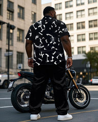 Men's Plus Size Business Casual Black Smoke Geometric Print Short Sleeve Shirt Trousers Suit