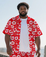 Men's Big & Tall Hawaiian Theme Flower Printed 2-Piece Short Sleeve Shirt Shorts Suits