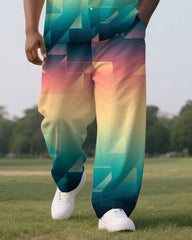Big Men Casual Colorful Triangle Layered Gradient Short Sleeve Shirt Trousers Suit