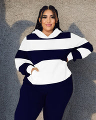 Women's Big & Tall Blue Stripe Hoodie and Jogger Pants Set