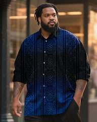 Big & Tall Men's Business Black And Blue Gradient Pattern Printed Long Sleeve Shirt Trousers Suit