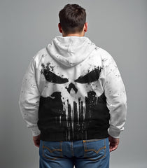 Men's Plus Size Viking Skull Contrast Full Zip Up Sports Hoodie