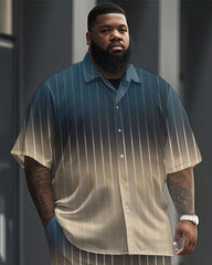 Big Guy's Business Gradient Striped Print Short Sleeve Shirt Set