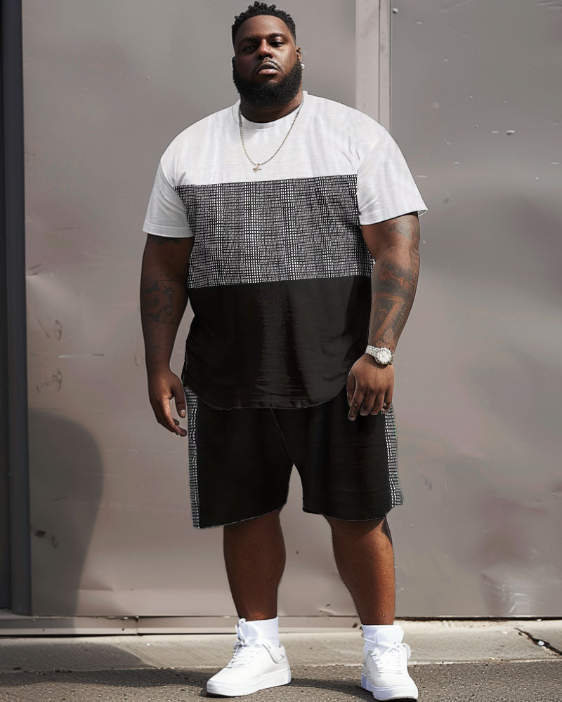 Men's Plus Size Casual Simple Plaid Patchwork Printed T-Shirt Shorts Set