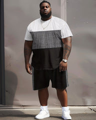 Men's Plus Size Casual Simple Plaid Patchwork Printed T-Shirt Shorts Set