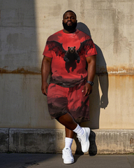 Men's Gothic Fashion Bear with Wing Printed Big & Tall Short Sleeve T-Shirt Shorts Set