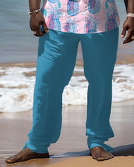 Men's Big & Tall Hawaiian Pineapple Print Short Sleeve Shirt Trousers Set