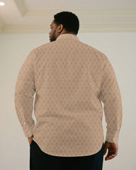 Big & Tall Men's Business Green & Khaki & Black & Red Jacquard Long Sleeve Shirt