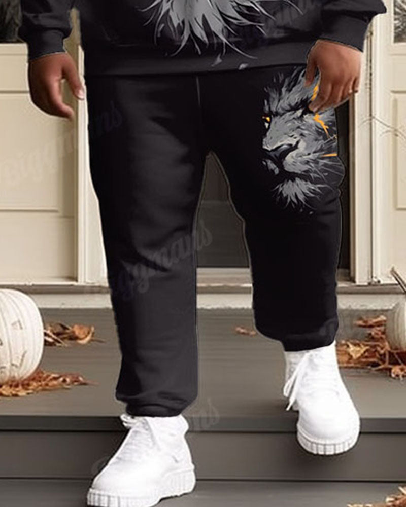 Mens Street Fashion Graffiti Black Tiger Print Plus Size Hoodie Suit