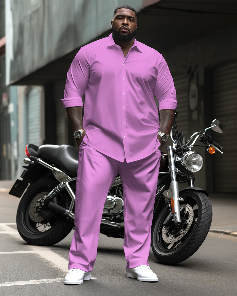 All-match Solid Color Multi-color Optional Long Sleeve Collar Shirt 2-piece Men's Plus Size