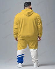 Simple Colorblock King Letter Print Men's Plus Size Hoodie Suit