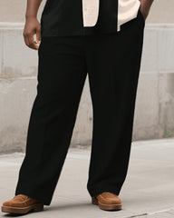 Men's Plus Size Simple Black Khakis Geometric Print Short-sleeved Shirt Trousers Suit