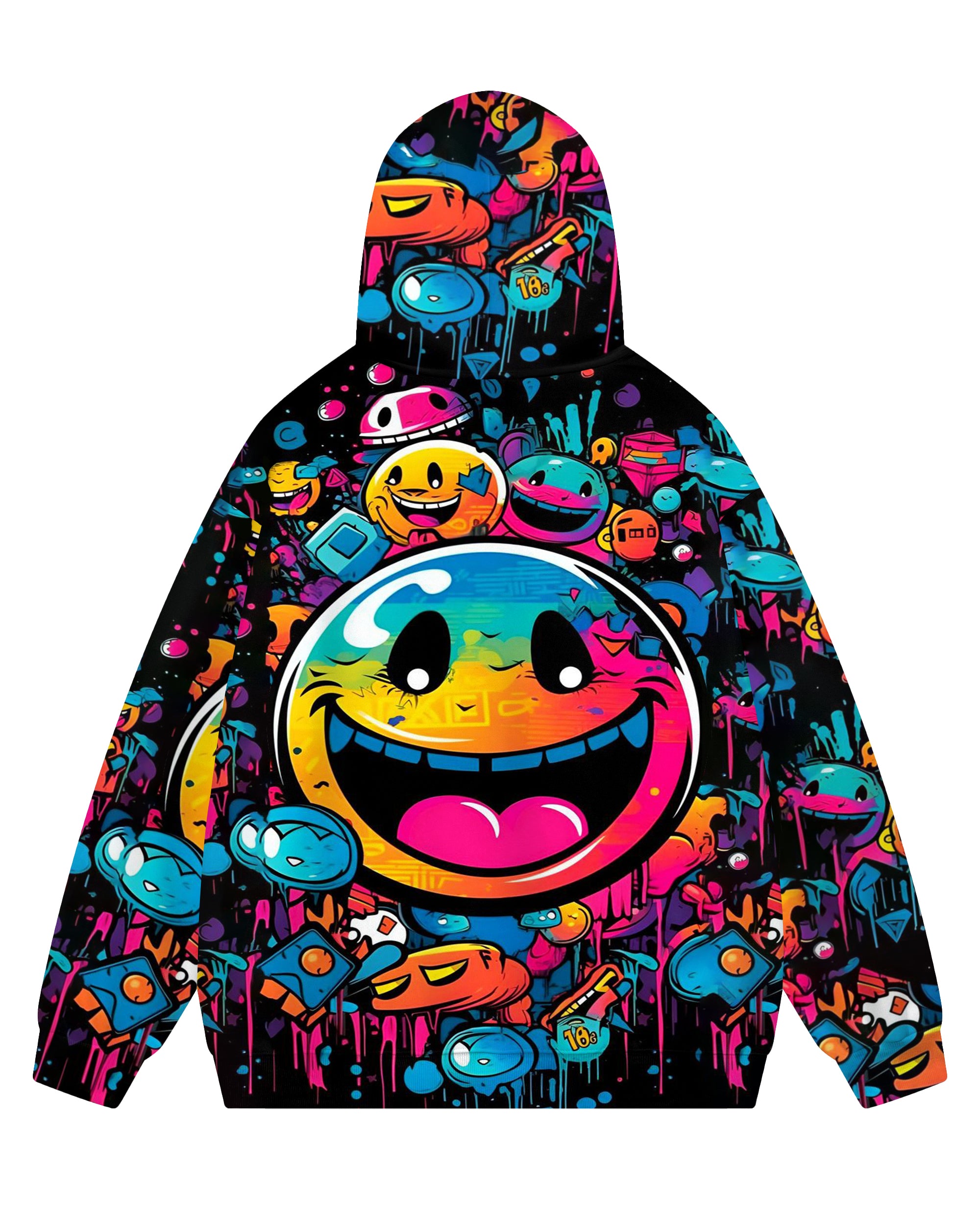 Men's Big and Tall Street Smiley Color Graffiti Fun Print Hoodie (Two-Pack)