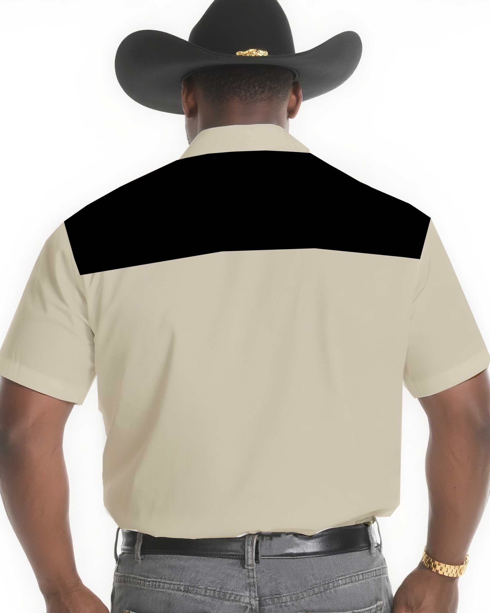 Big & Tall Men's Western Style Khaki Black Rattlesnake Short Sleeve Shirt