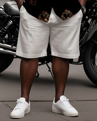 Big Man's Street Biker Juneteenth Fist Print Black Short Sleeve Shirt White Shorts Suit