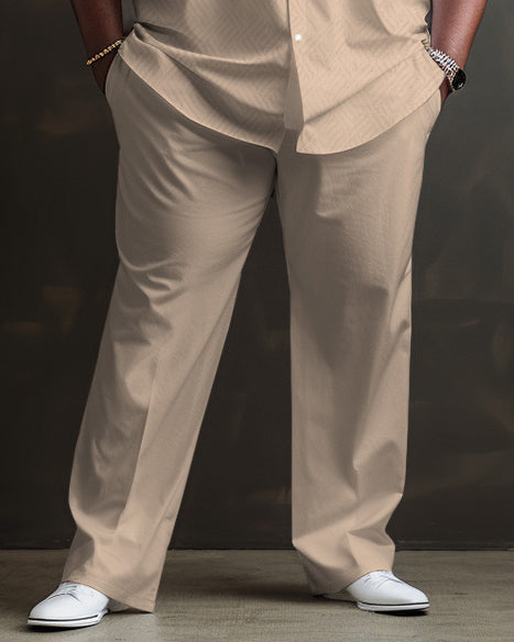 Men's Big & Tall Simple Stripes with Contrasting Colors Long Sleeve Lapel Shirt Set