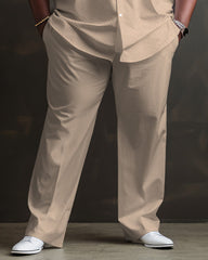 Men's Big & Tall Simple Stripes with Contrasting Colors Long Sleeve Lapel Shirt Set