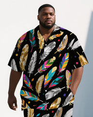 Men's Big and Tall Cartoon World Brilliant Feather Street Style Short-Sleeve Shirt Pants Sets