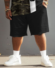 Men's Plus Size Street Fashion Camouflage Patchwork Letter Print T-Shirt Shorts Suit