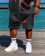 Big Men's Street Fashion Ghost and Blocks Bold Style Printed Short-Sleeve Shirt and Shorts Set