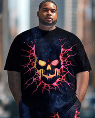 Men's Plus Size Street Fashion Electric Shock Skull Print T-Shirt Trousers Suit
