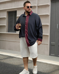 Men's Plus Size Simple Contrast Long Sleeve Lapel Shirt