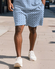 Men's Plus Size Daily Blue Patchwork Letter Print Short Sleeve Polo Shirt Shorts Suit