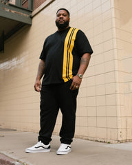 Big Boy's Daily Casual Black Spell Turmeric Striped Round Neck Short-sleeved T-shirt Trousers