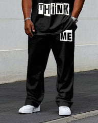 Men's Big "Let Them Think Me" Slogan Printed Short-Sleeved T-Shirt Pants Suit
