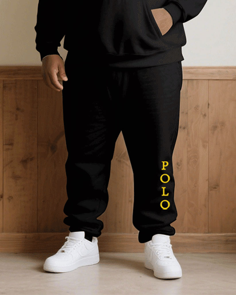 Big & Tall Men Fall/Winter Joker Black Shoulder Letter Personality Printed Hoodie Suit