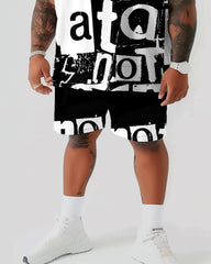 Letter Full Print T-Shirt Shorts Suit Men's Plus Size