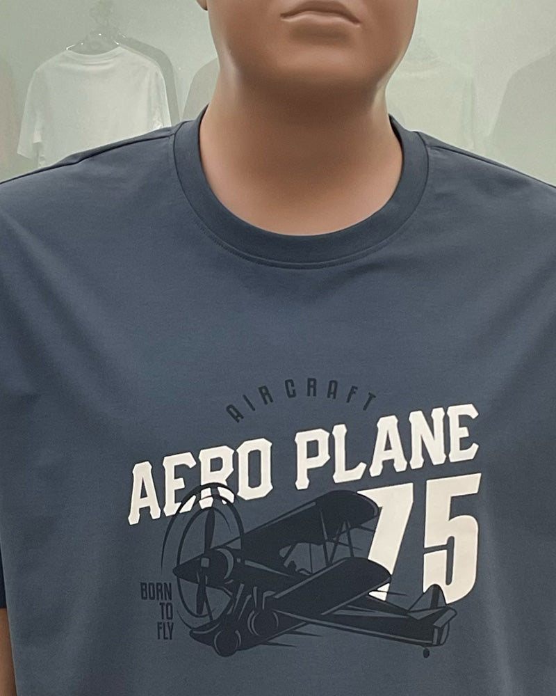 4XL-10XL Big & Tall Men's Daily Leisure Aircraft Letters Cotton Crewneck Short Sleeve T-Shirt