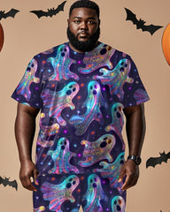 Halloween Colorful Ghost Casual Short-sleeved T-shirt Plus Size Men's Suit