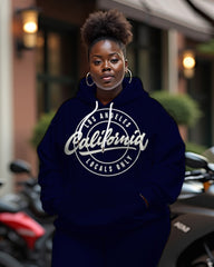 Women's Plus Size Letter Printing Long Sleeve Hoodie and Casual Pants Set