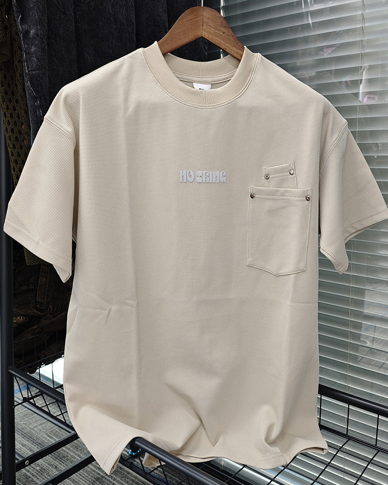 M-3XL Daily Casual Apricot Wafflick Breathable Crewneck Shorts Suit