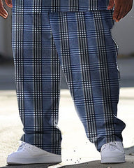 Men's Large Simple Plaid Patchwork Letter Neck Printed T-Shirt Pants Suit