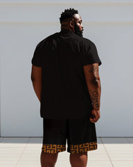 Men's Plus Size Yellow Geometric King Alphabet Print Short Sleeve T-Shirt Shorts Suit